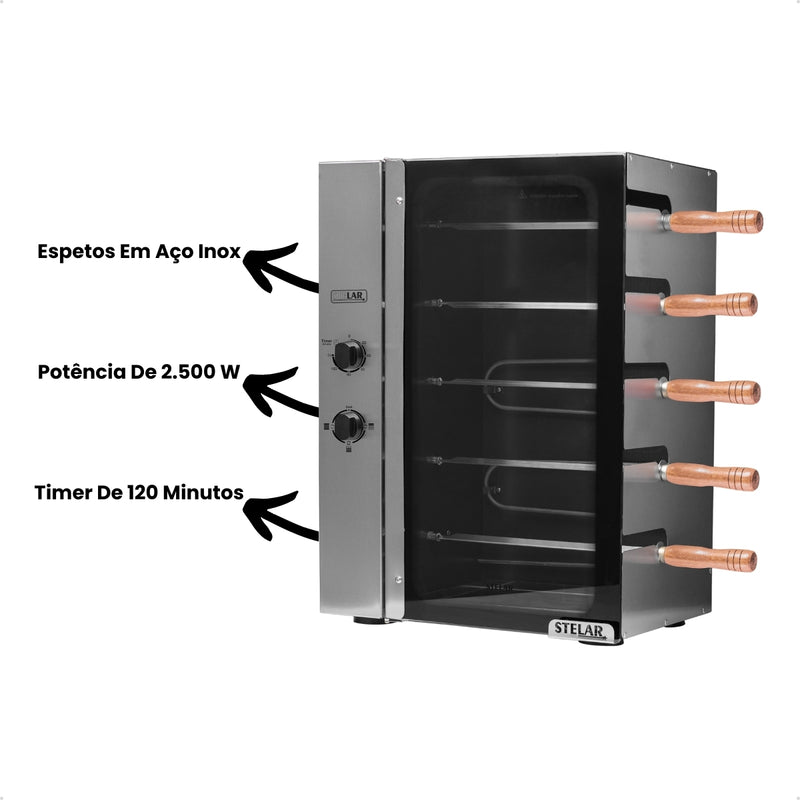 Churrasqueira Elétrica Rotativa Bivolt De 5 Espetos Inox